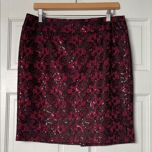 Nine West Dark Red and Black Lace Pencil Skirt NWOT